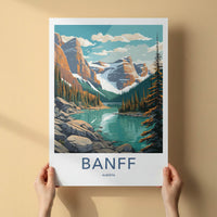 Banff Poster - Canada Travel Art - Mountain Lake Pines Home Decor
