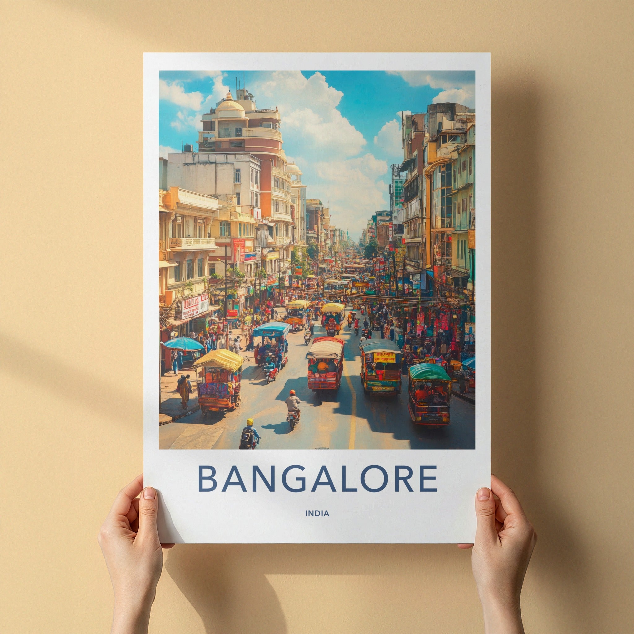 Bangalore Poster - India Travel Art - Karnataka Bustling Cityscape Street Home Decor