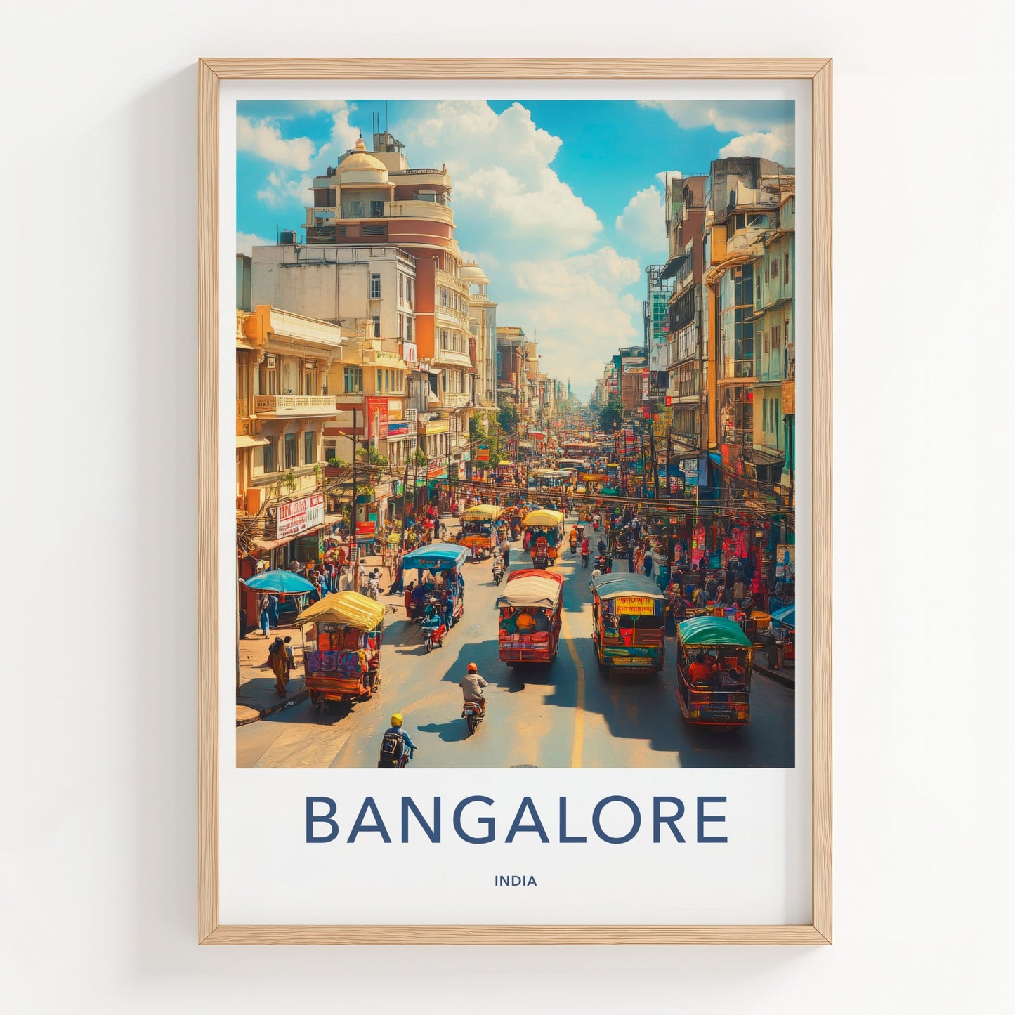 Bangalore Poster - India Travel Art - Karnataka Bustling Cityscape Street Home Decor