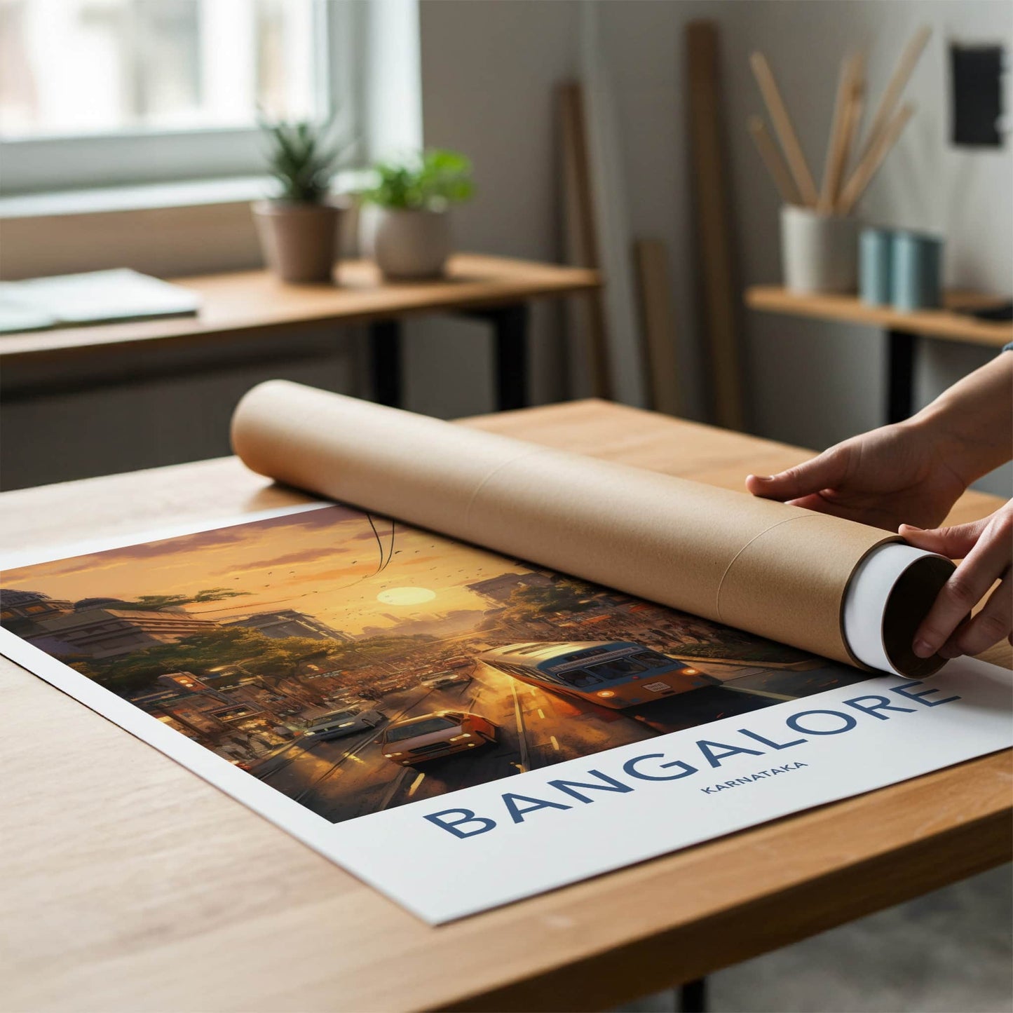 Bangalore Poster - India Travel Art - Karnataka Golden Sunset City Home Decor