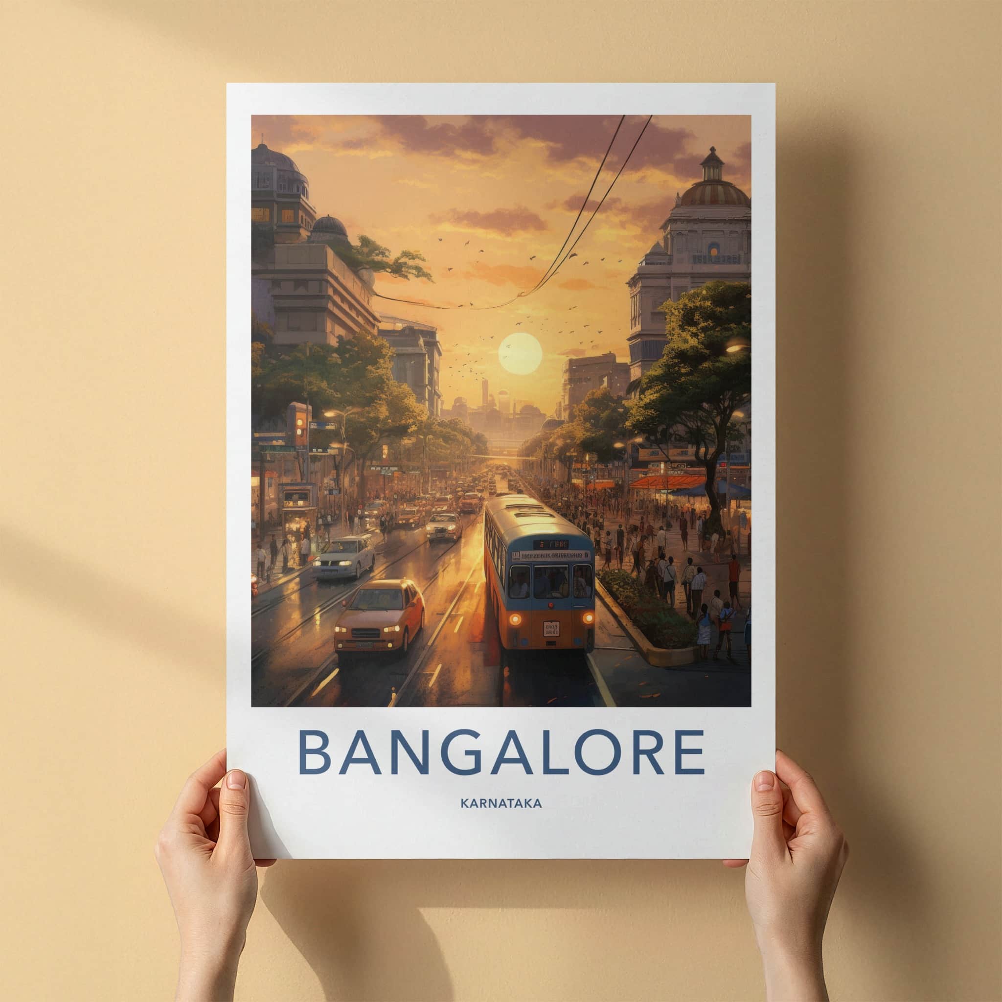 Bangalore Poster - India Travel Art - Karnataka Golden Sunset City Home Decor