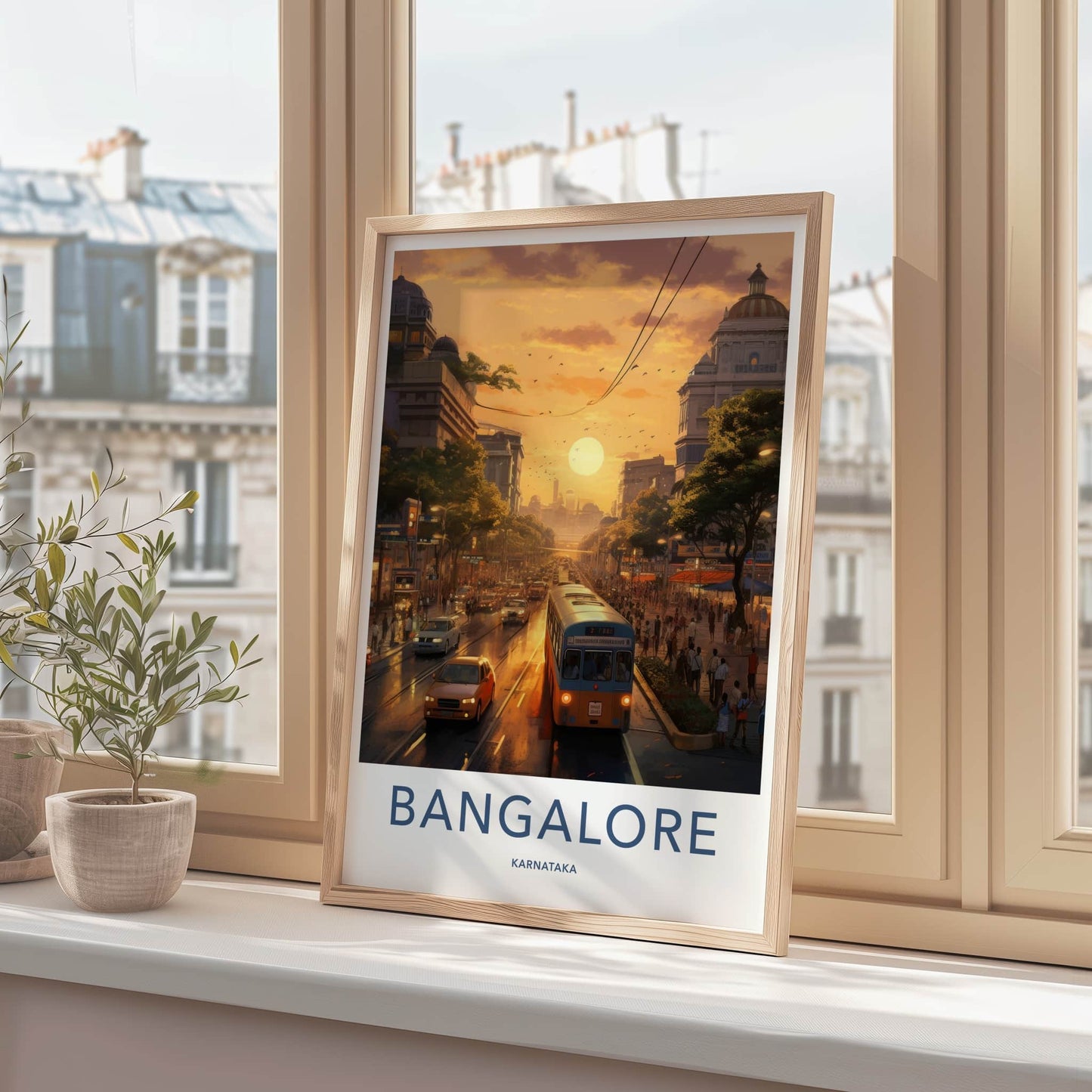 Bangalore Poster - India Travel Art - Karnataka Golden Sunset City Home Decor