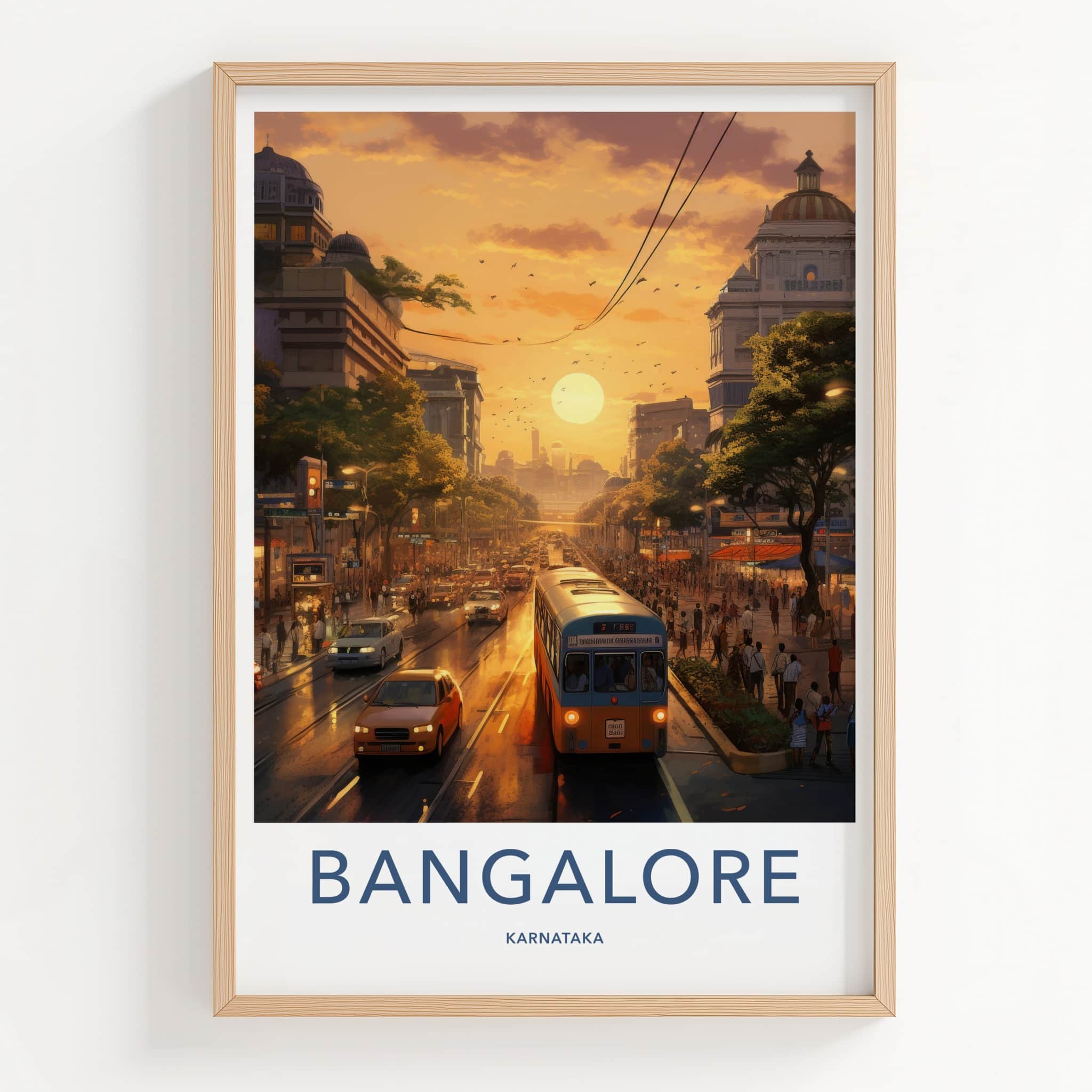 Bangalore Poster - India Travel Art - Karnataka Golden Sunset City Home Decor