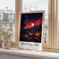 BANGALORE Poster - India Travel Art - Karnataka Moonlit Train Station Home Decor