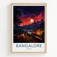 BANGALORE Poster - India Travel Art - Karnataka Moonlit Train Station Home Decor