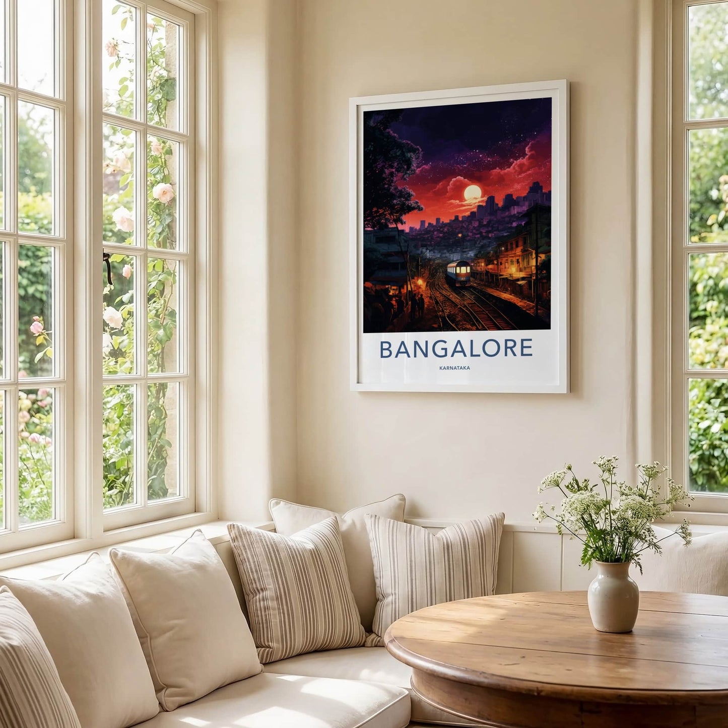 BANGALORE Poster - India Travel Art - Karnataka Moonlit Train Station Home Decor