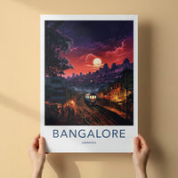 BANGALORE Poster - India Travel Art - Karnataka Moonlit Train Station Home Decor