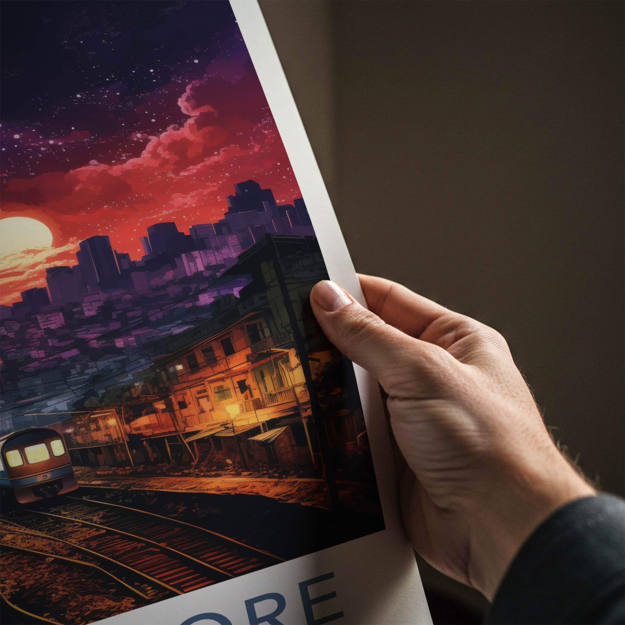 BANGALORE Poster - India Travel Art - Karnataka Moonlit Train Station Home Decor