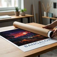 BANGALORE Poster - India Travel Art - Karnataka Moonlit Train Station Home Decor