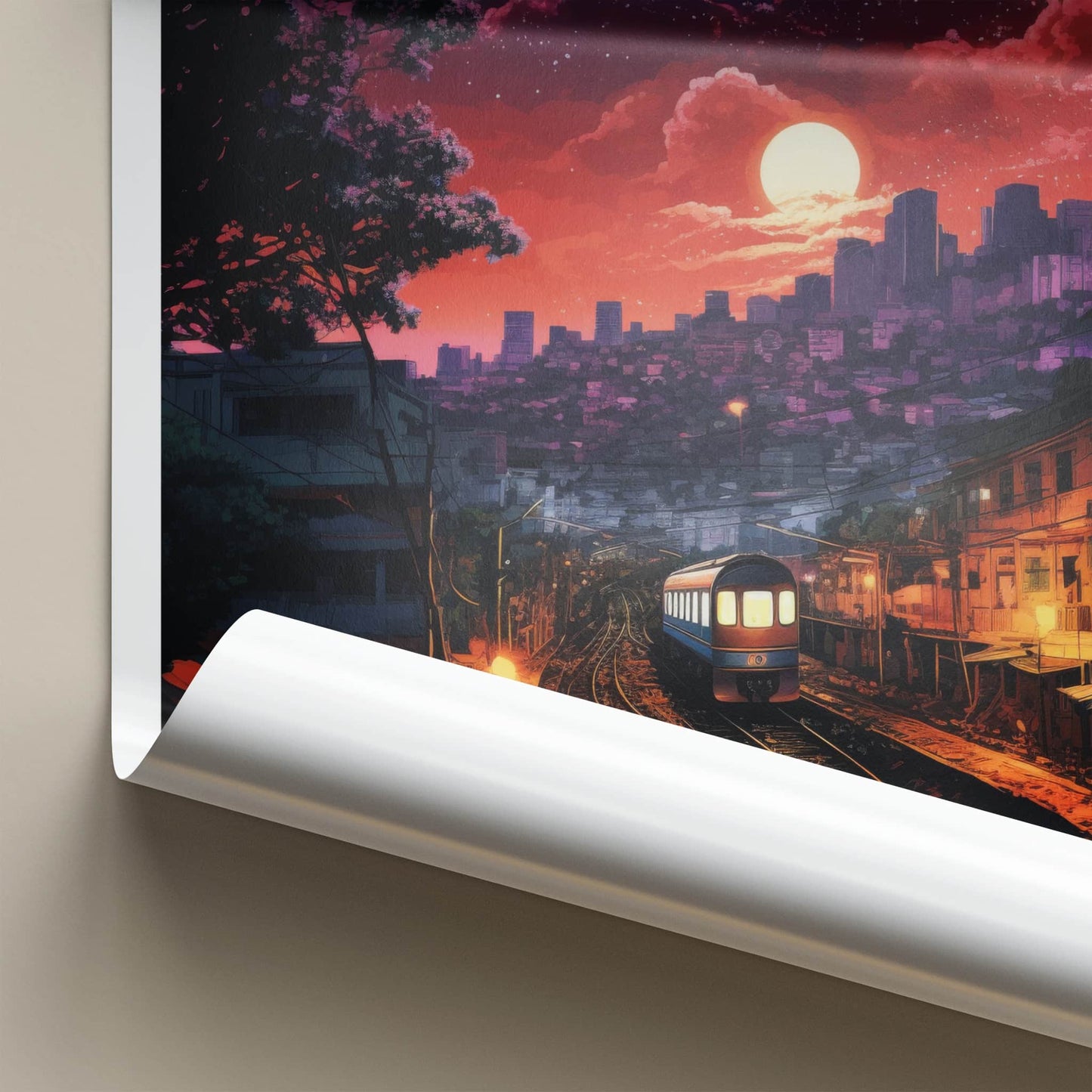 BANGALORE Poster - India Travel Art - Karnataka Moonlit Train Station Home Decor
