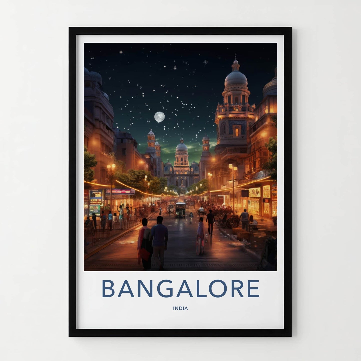 Bangalore Poster - India Travel Art - Karnataka Night Scene Home Decor