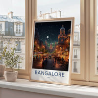 Bangalore Poster - India Travel Art - Karnataka Night Scene Home Decor