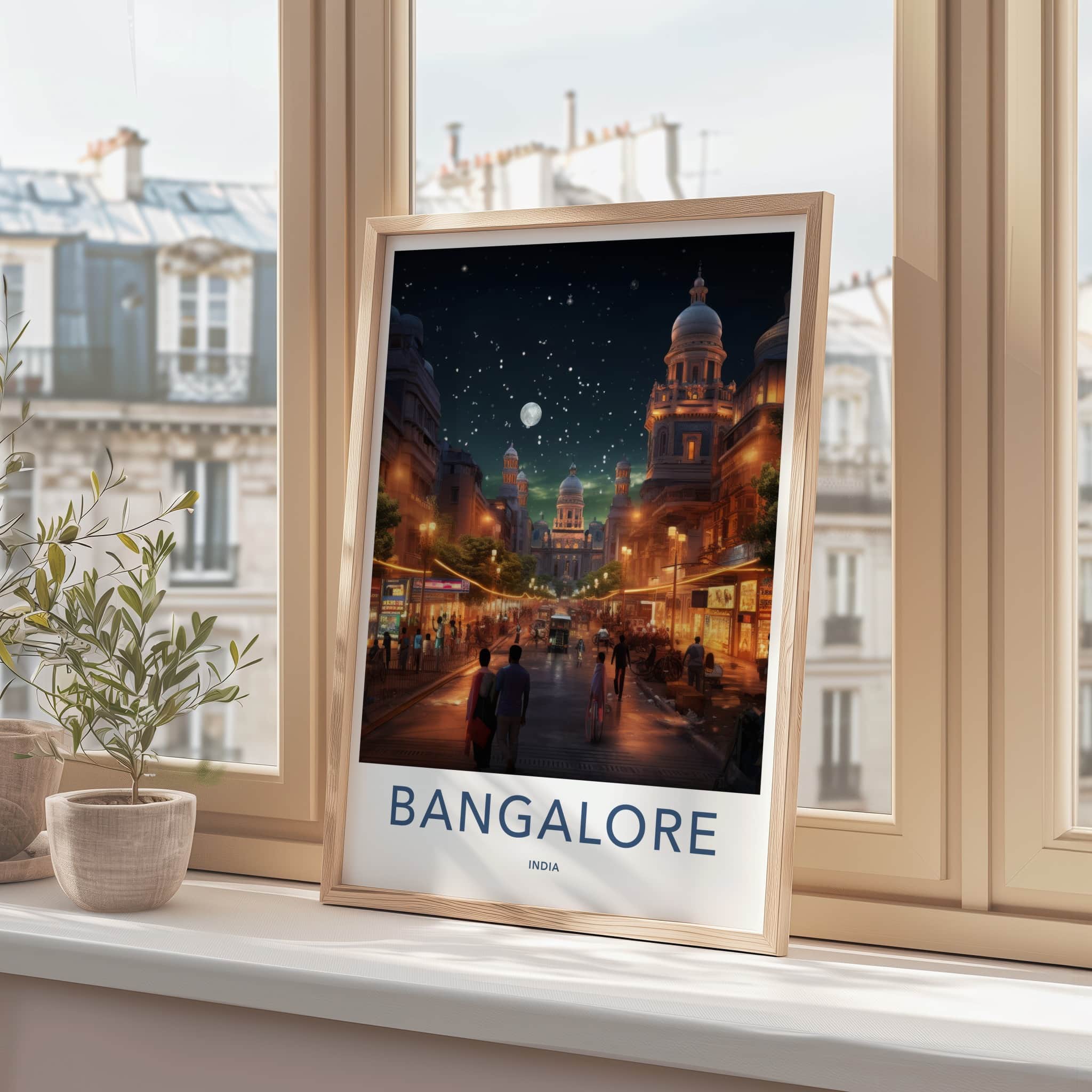 Bangalore Poster - India Travel Art - Karnataka Night Scene Home Decor