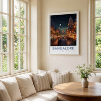 Bangalore Poster - India Travel Art - Karnataka Night Scene Home Decor