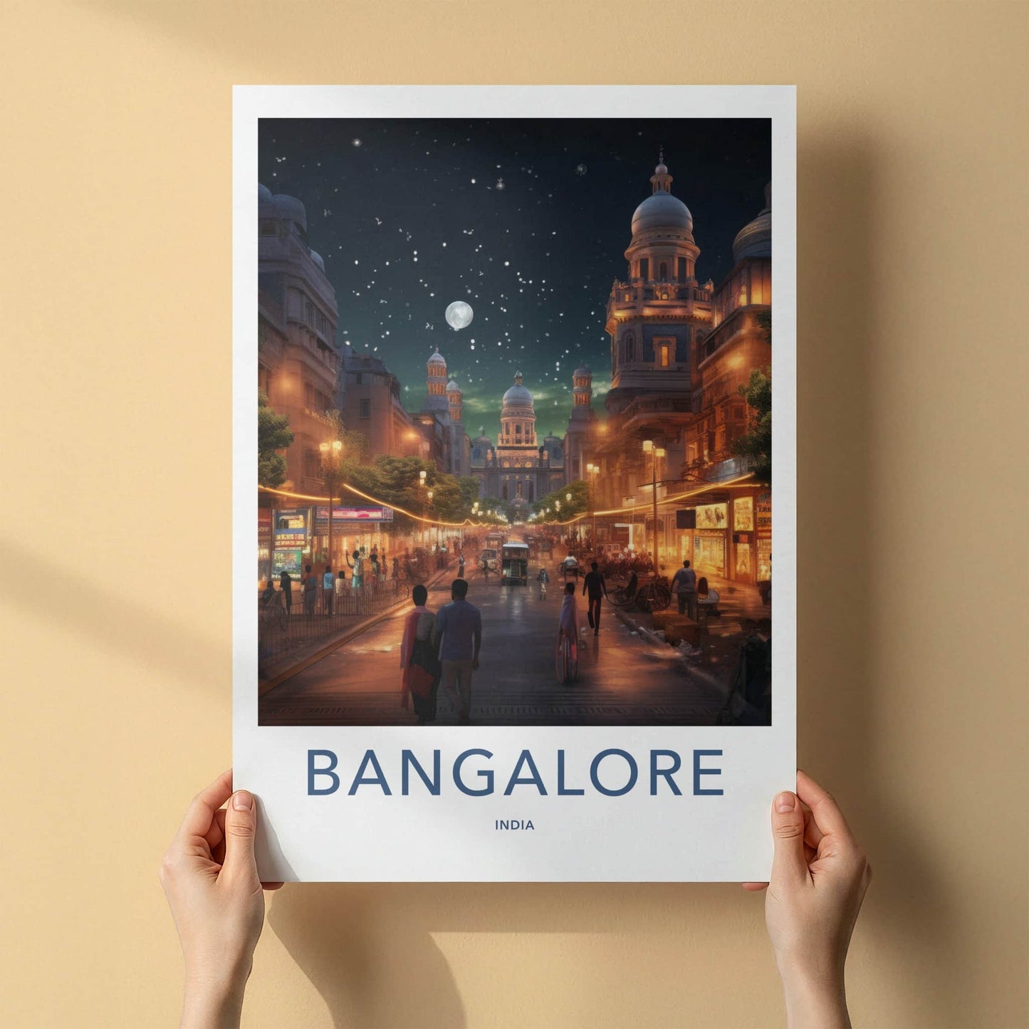 Bangalore Poster - India Travel Art - Karnataka Night Scene Home Decor