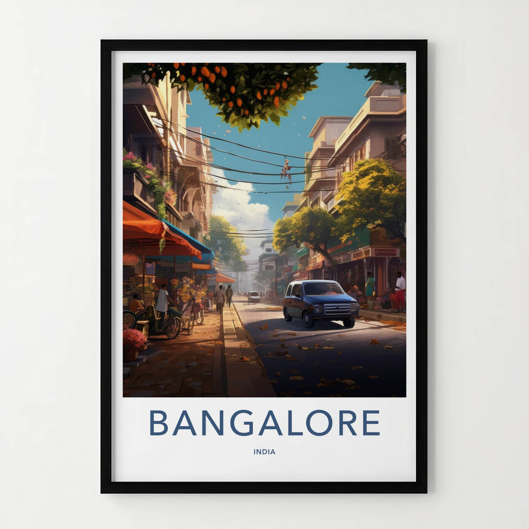 Bangalore Poster - India Travel Art - Karnataka Vibrant City Street Home Decor