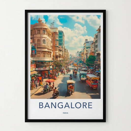 Bangalore Poster - India Travel Art - Karnataka Vibrant Street Scene Home Decor