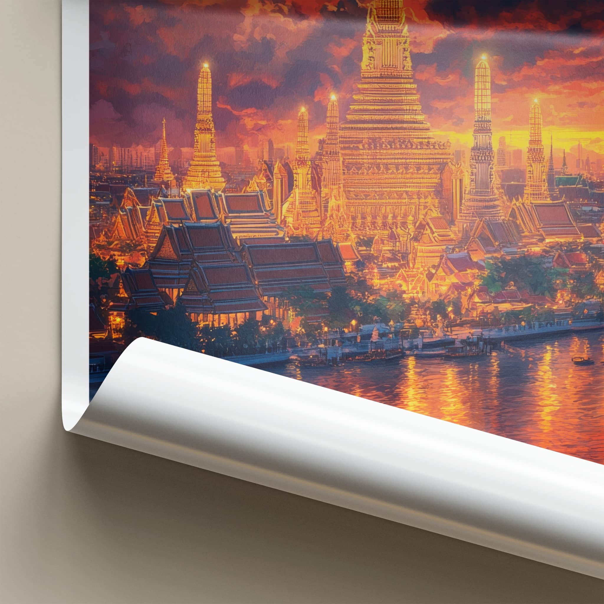 Bangkok Poster - Thailand Travel Art - Golden Temple River Home Decor