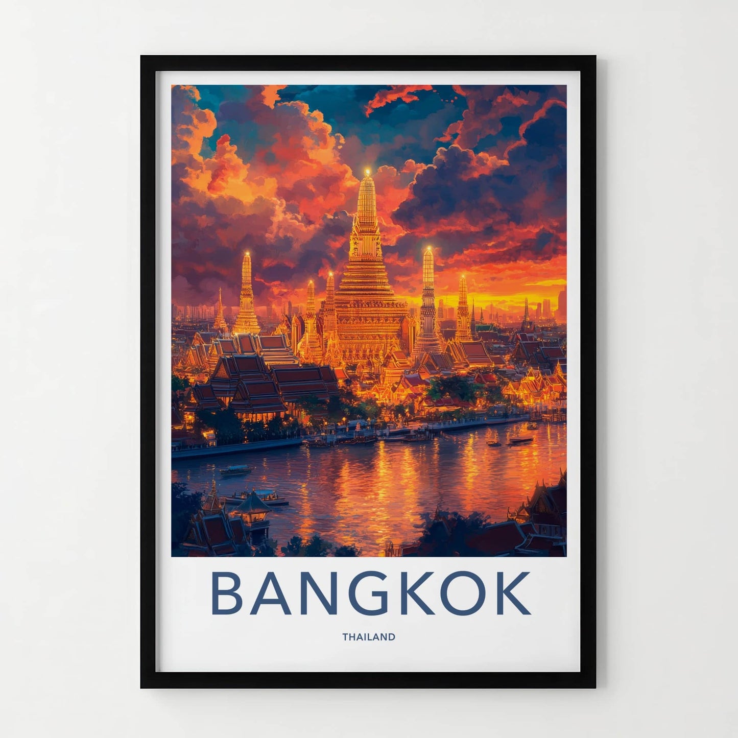 Bangkok Poster - Thailand Travel Art - Golden Temple River Home Decor