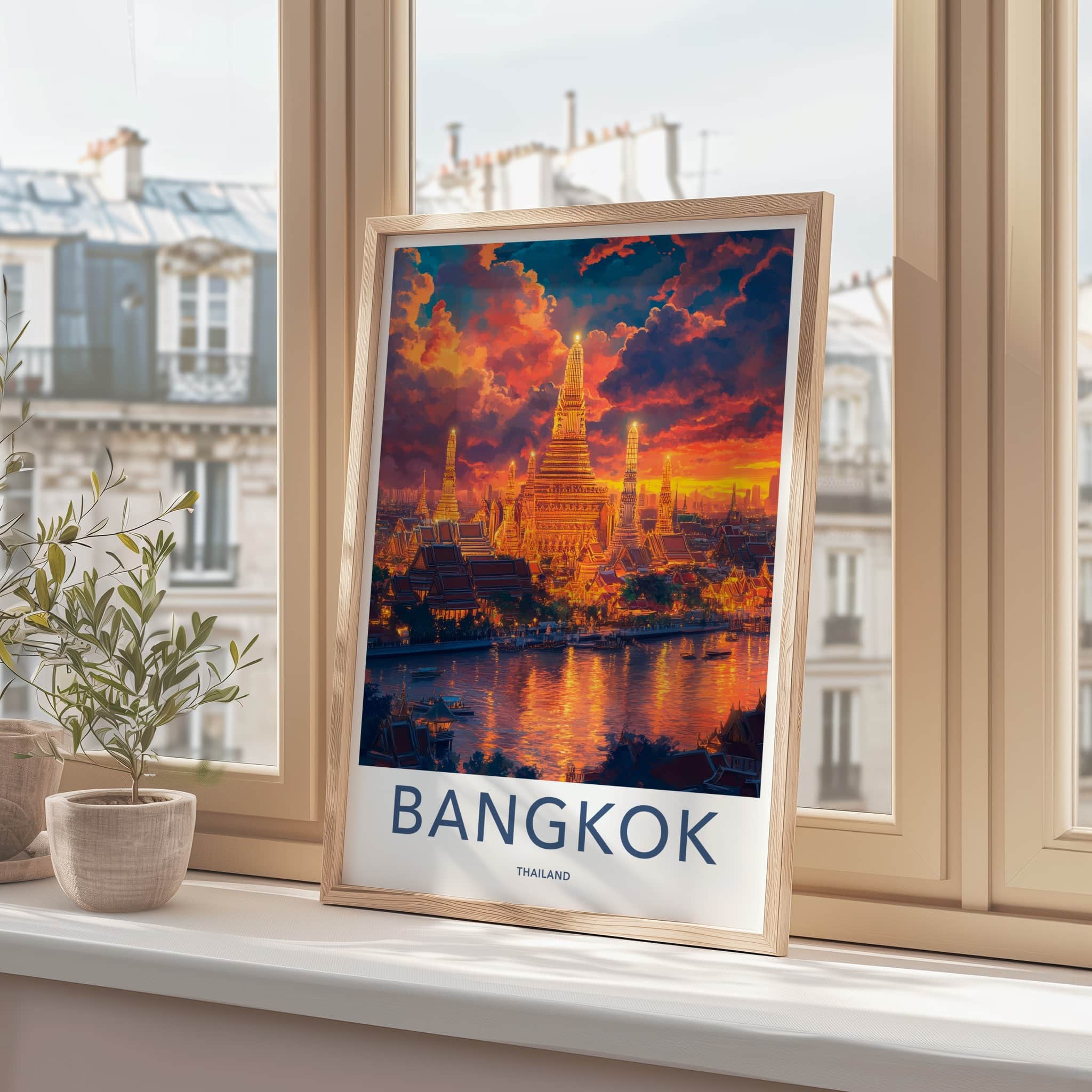 Bangkok Poster - Thailand Travel Art - Golden Temple River Home Decor