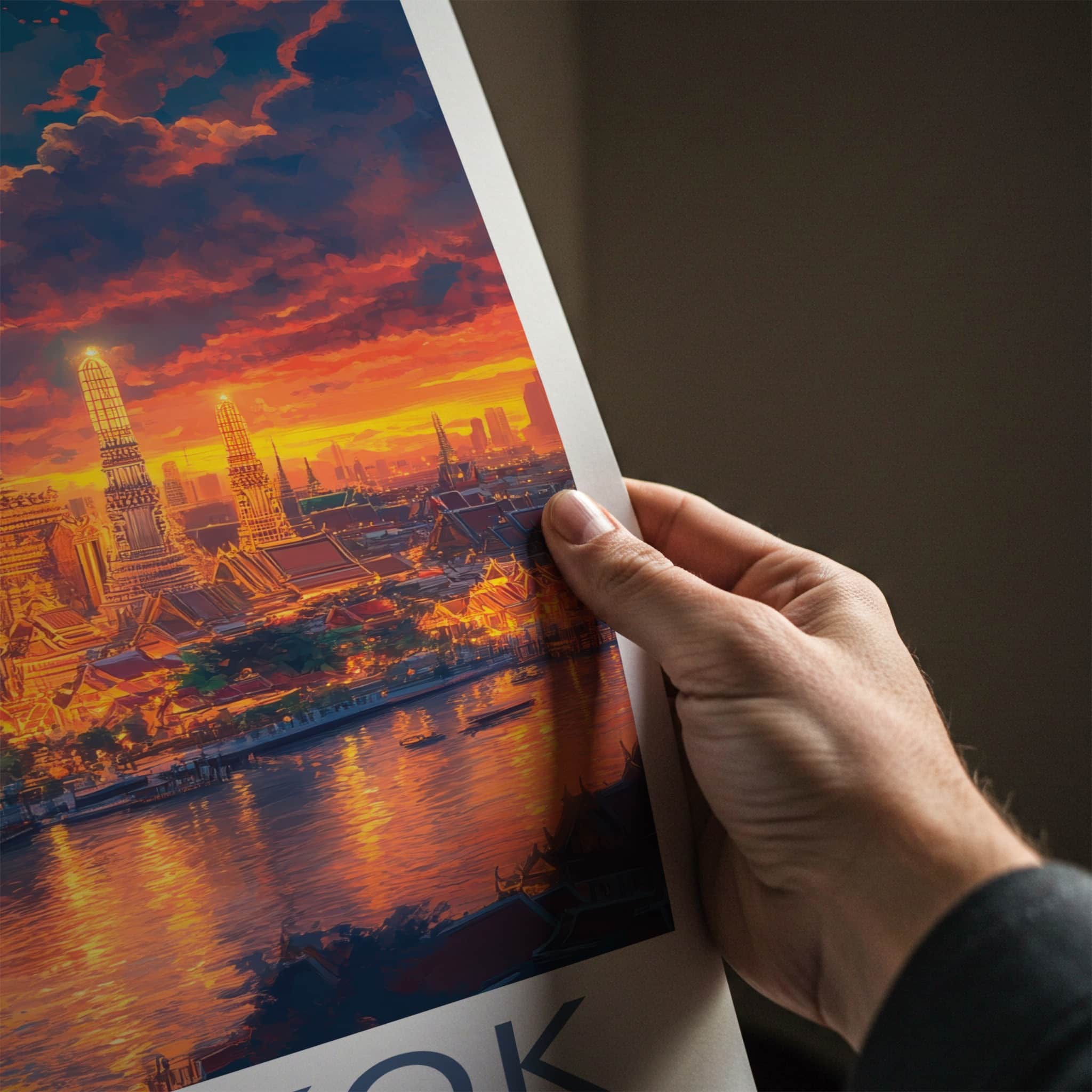 Bangkok Poster - Thailand Travel Art - Golden Temple River Home Decor