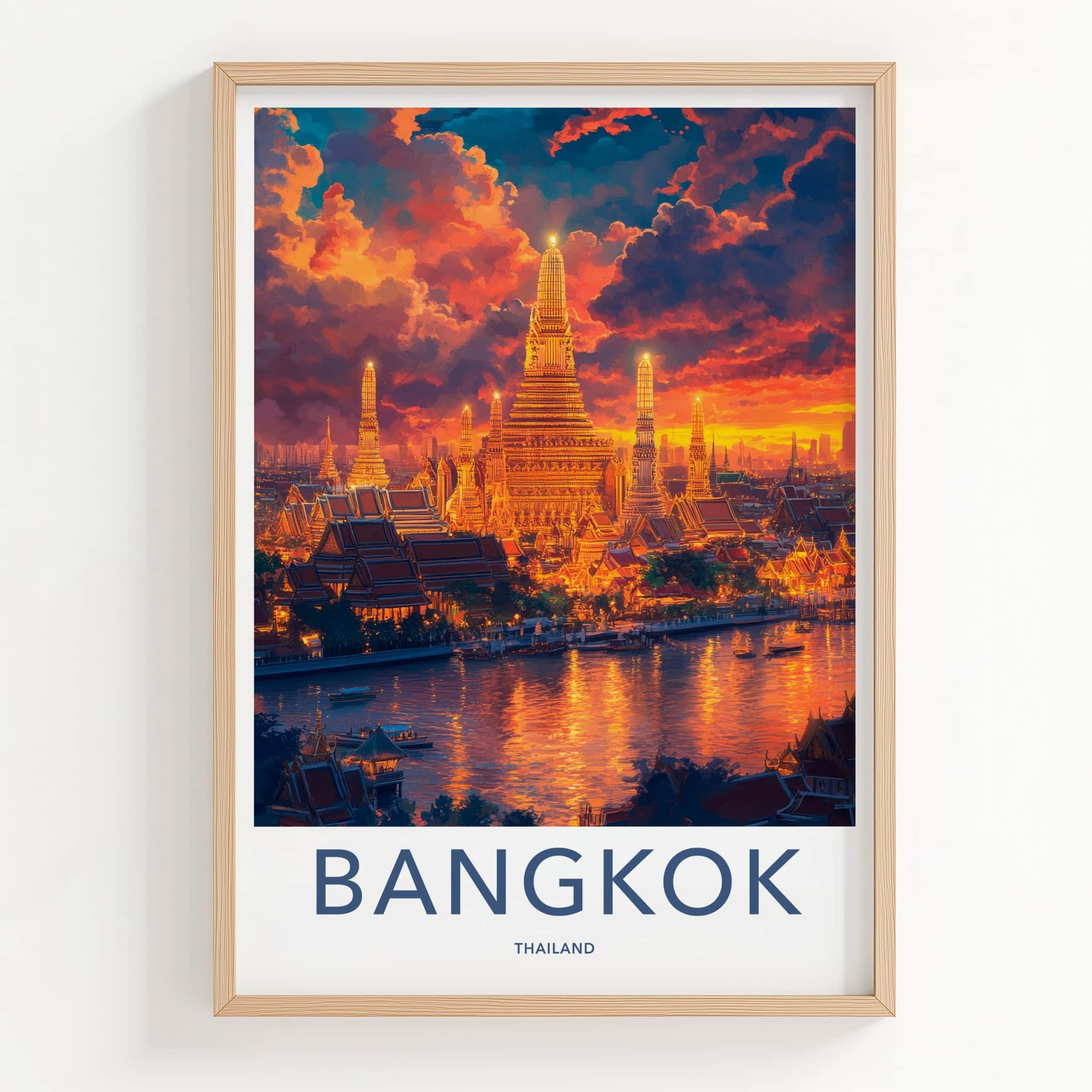 Bangkok Poster - Thailand Travel Art - Golden Temple River Home Decor