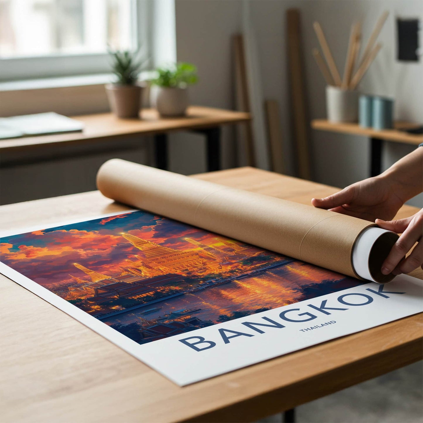 Bangkok Poster - Thailand Travel Art - Golden Temple River Home Decor