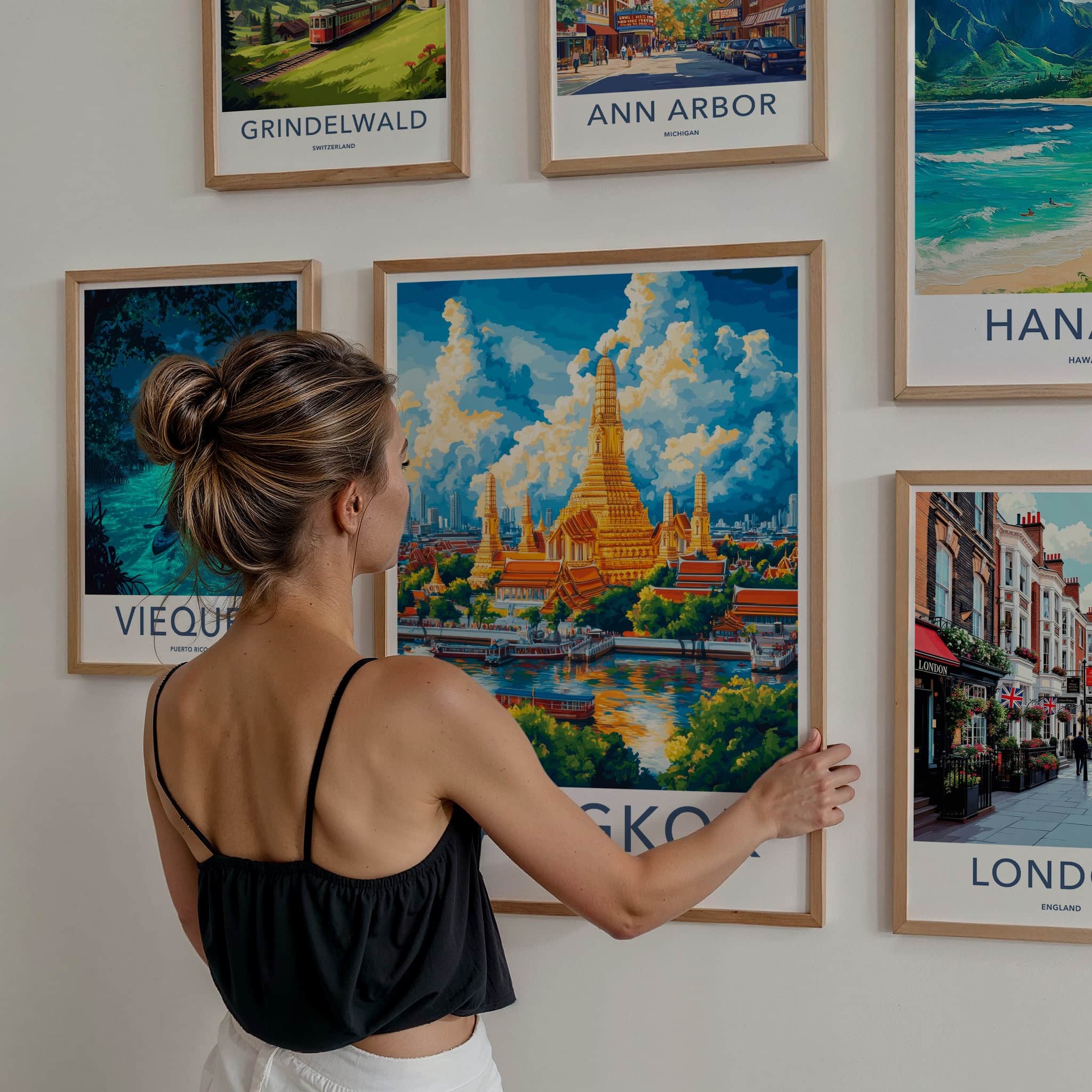 Bangkok Poster - Thailand Travel Art - Golden Temple River Wall Decor