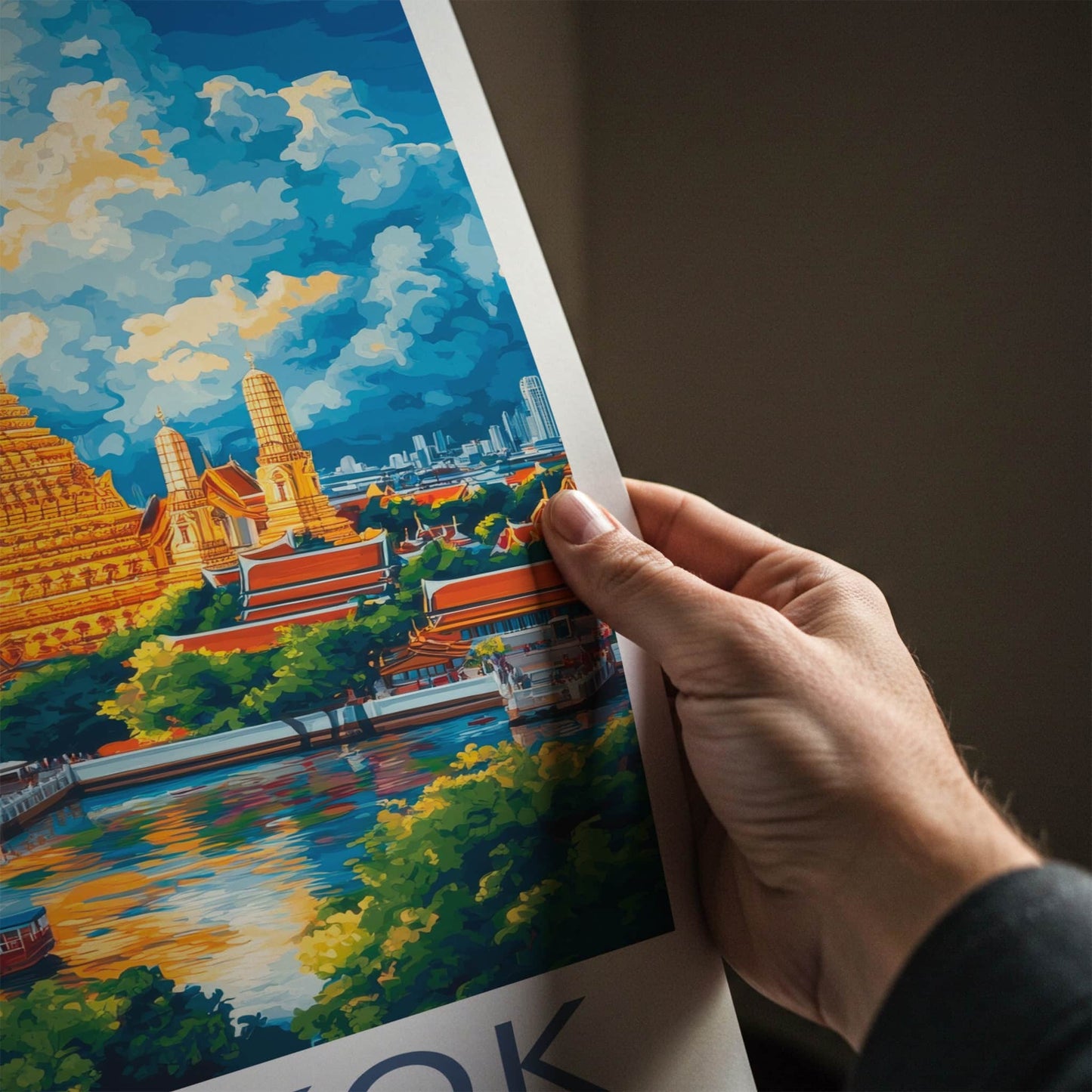 Bangkok Poster - Thailand Travel Art - Golden Temple River Wall Decor