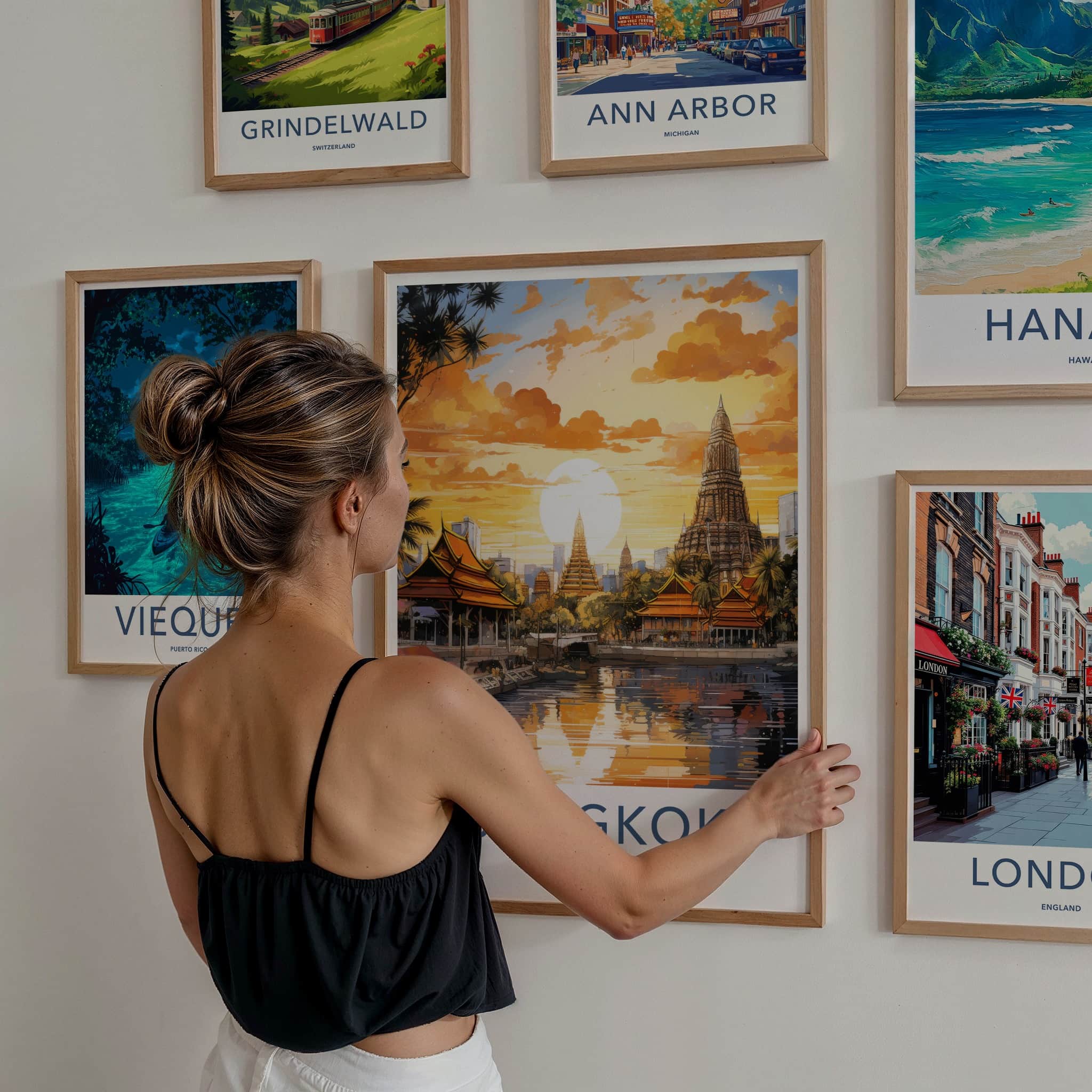 Bangkok Poster - Thailand Travel Art - Temple River Sunset Home Decor