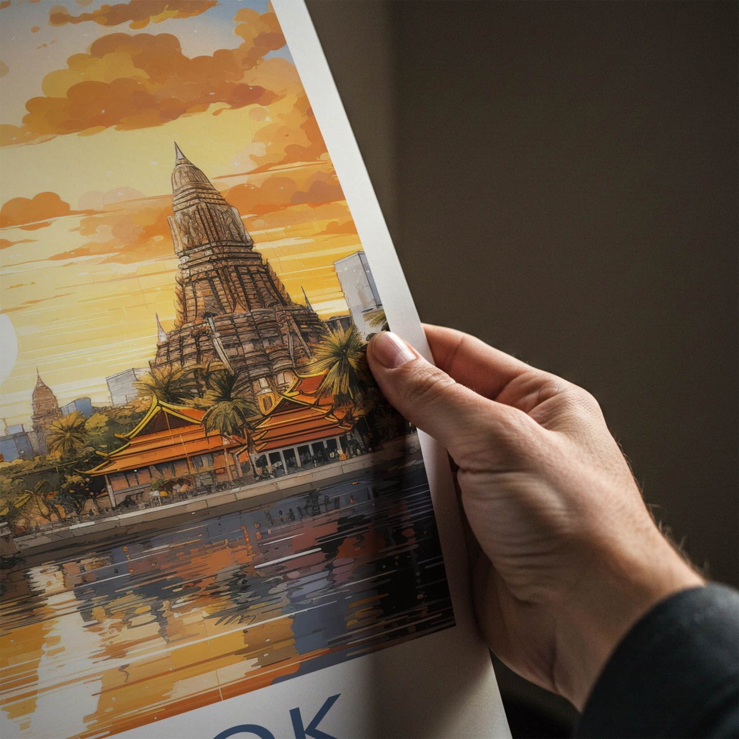Bangkok Poster - Thailand Travel Art - Temple River Sunset Home Decor