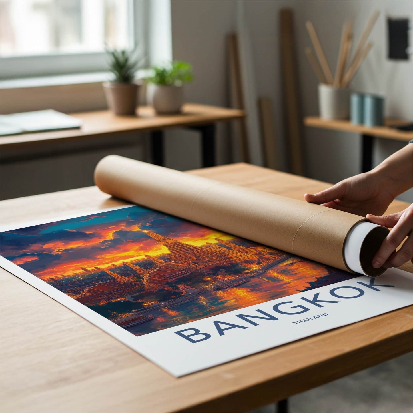 Bangkok Poster - Thailand Travel Art - Vibrant Temple River Home Decor