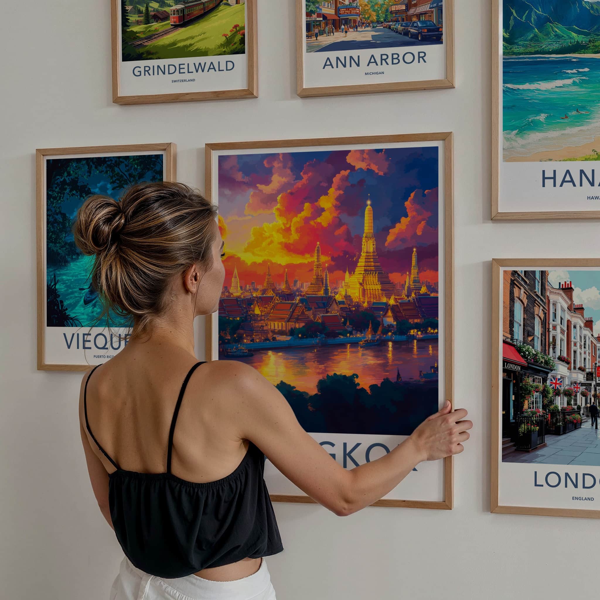 Bangkok Poster - Thailand Travel Art - Vibrant Temple Skyline Home Decor