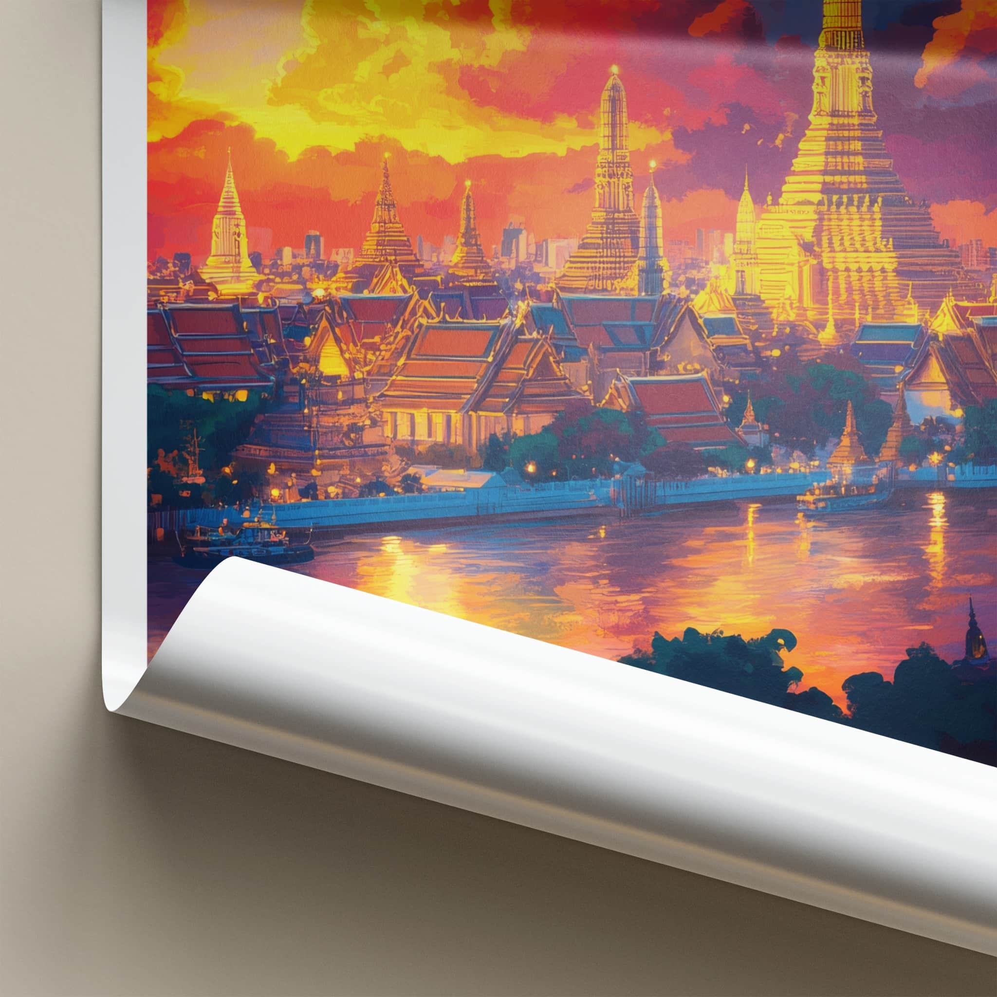 Bangkok Poster - Thailand Travel Art - Vibrant Temple Skyline Home Decor