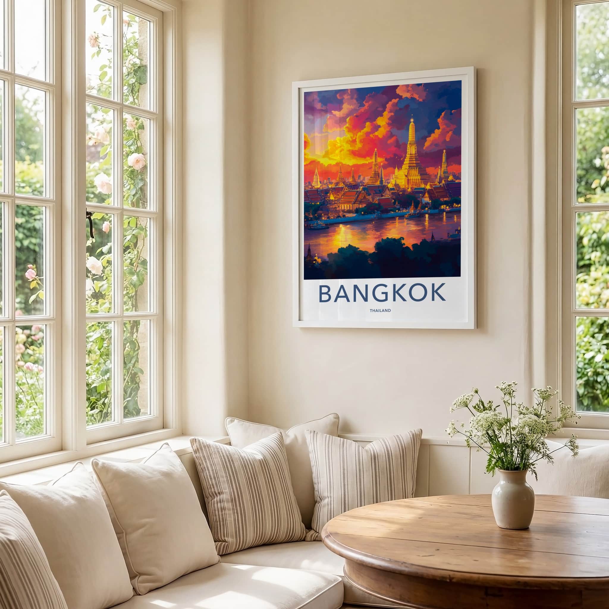 Bangkok Poster - Thailand Travel Art - Vibrant Temple Skyline Home Decor