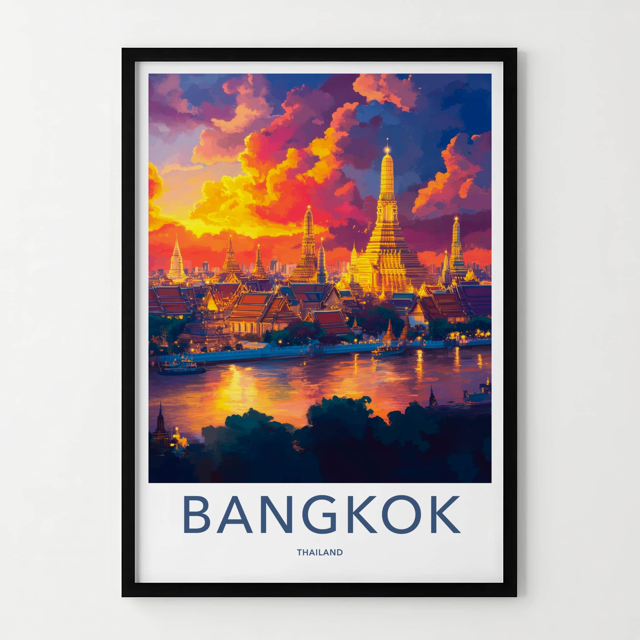 Bangkok Poster - Thailand Travel Art - Vibrant Temple Skyline Home Decor