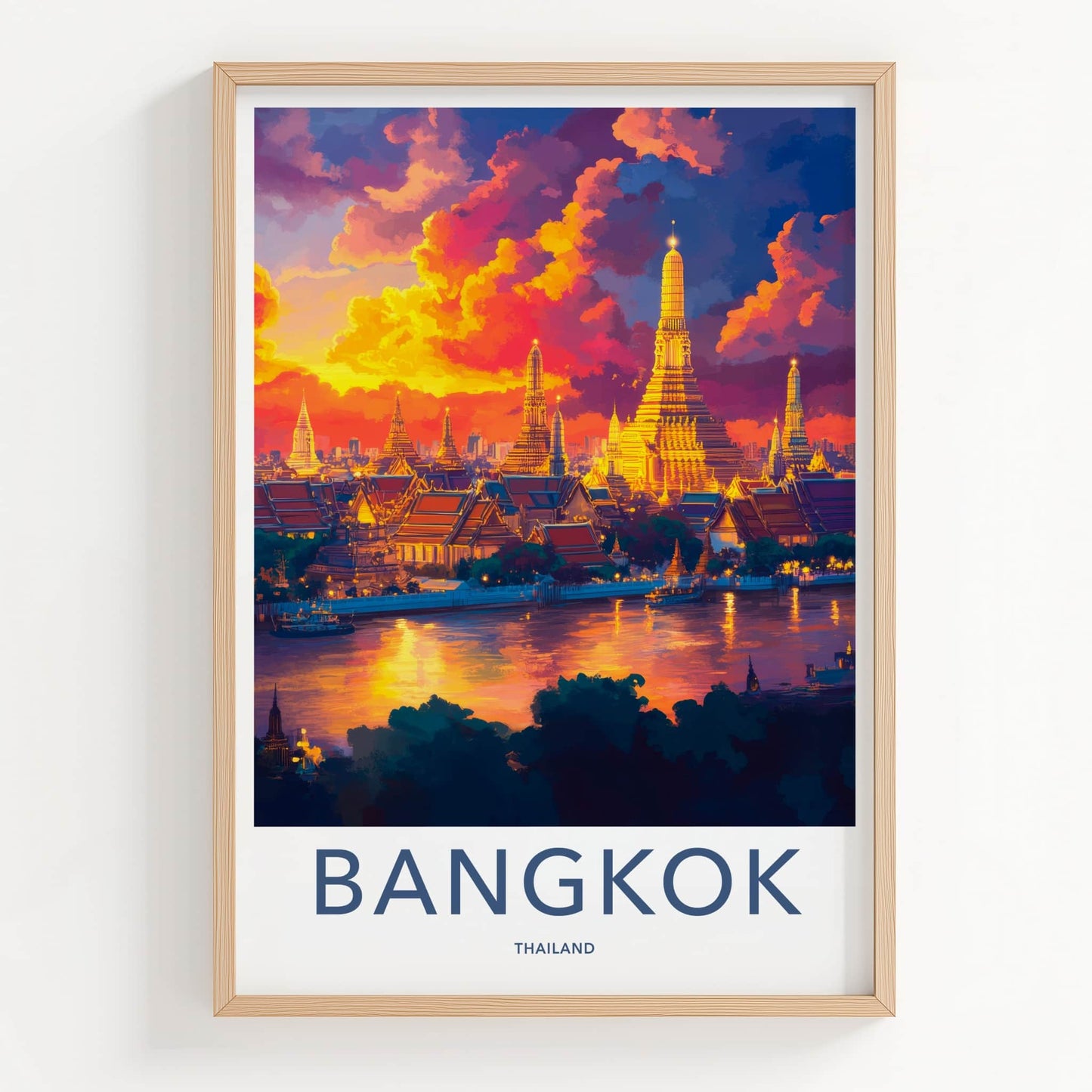 Bangkok Poster - Thailand Travel Art - Vibrant Temple Skyline Home Decor