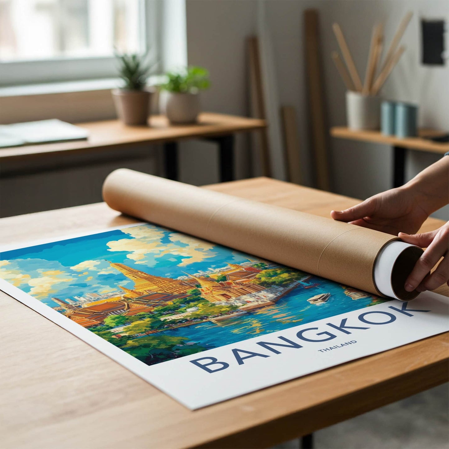 Bangkok Poster - Thailand Wall Art - Golden Temples River Home Decor