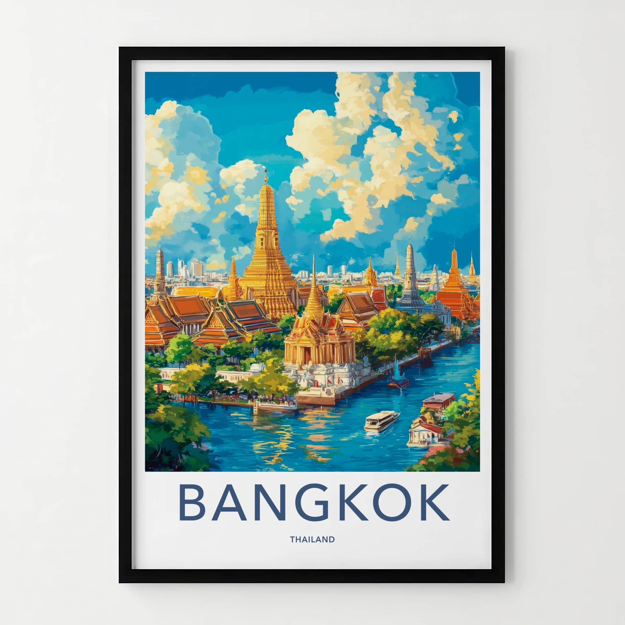 Bangkok Poster - Thailand Wall Art - Golden Temples River Home Decor