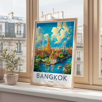 Bangkok Poster - Thailand Wall Art - Golden Temples River Home Decor