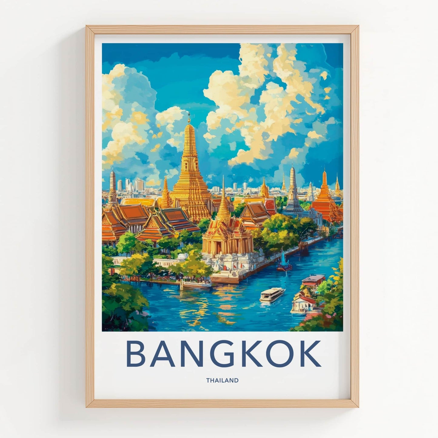 Bangkok Poster - Thailand Wall Art - Golden Temples River Home Decor