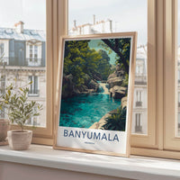 Banyumala Poster - Indonesia Scenic Art - Lush Tropical Cascade Room Decor