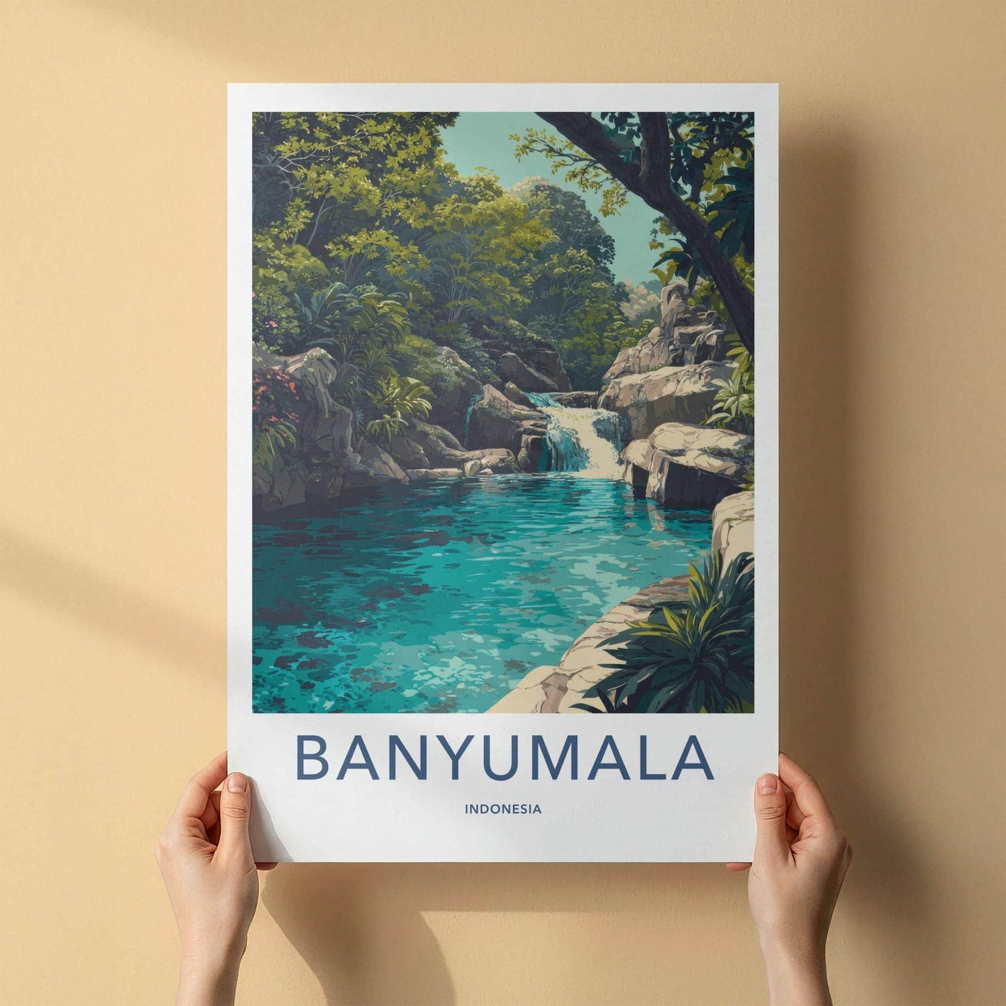 Banyumala Poster - Indonesia Scenic Art - Lush Tropical Cascade Room Decor
