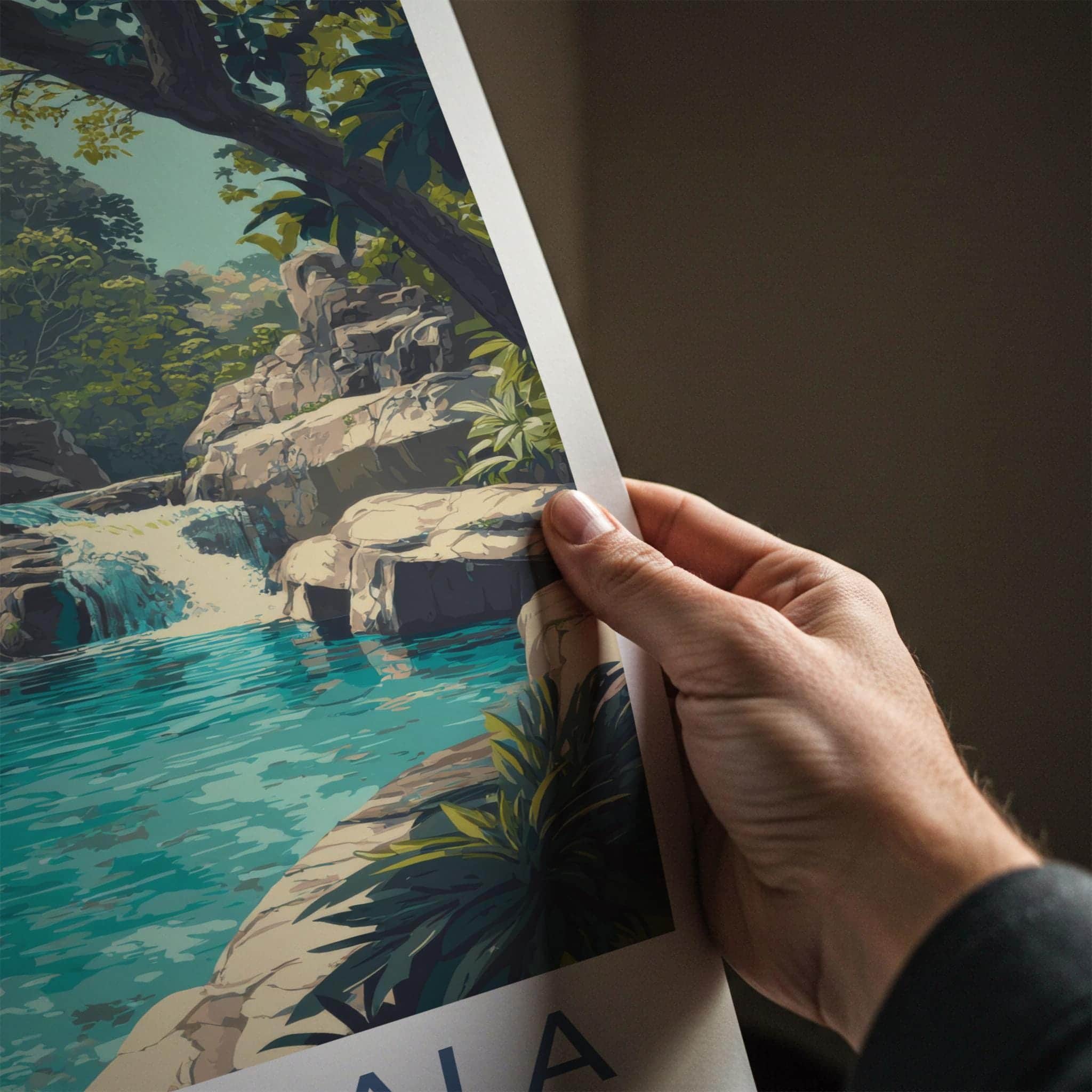 Banyumala Poster - Indonesia Scenic Art - Lush Tropical Cascade Room Decor