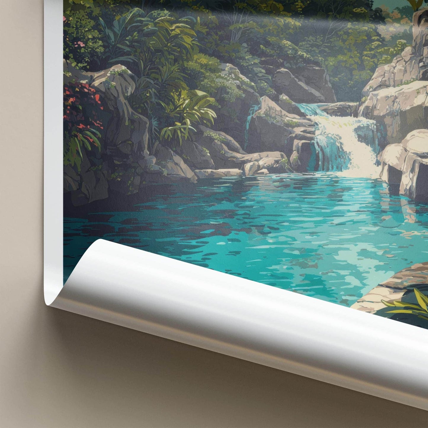 Banyumala Poster - Indonesia Scenic Art - Lush Tropical Cascade Room Decor