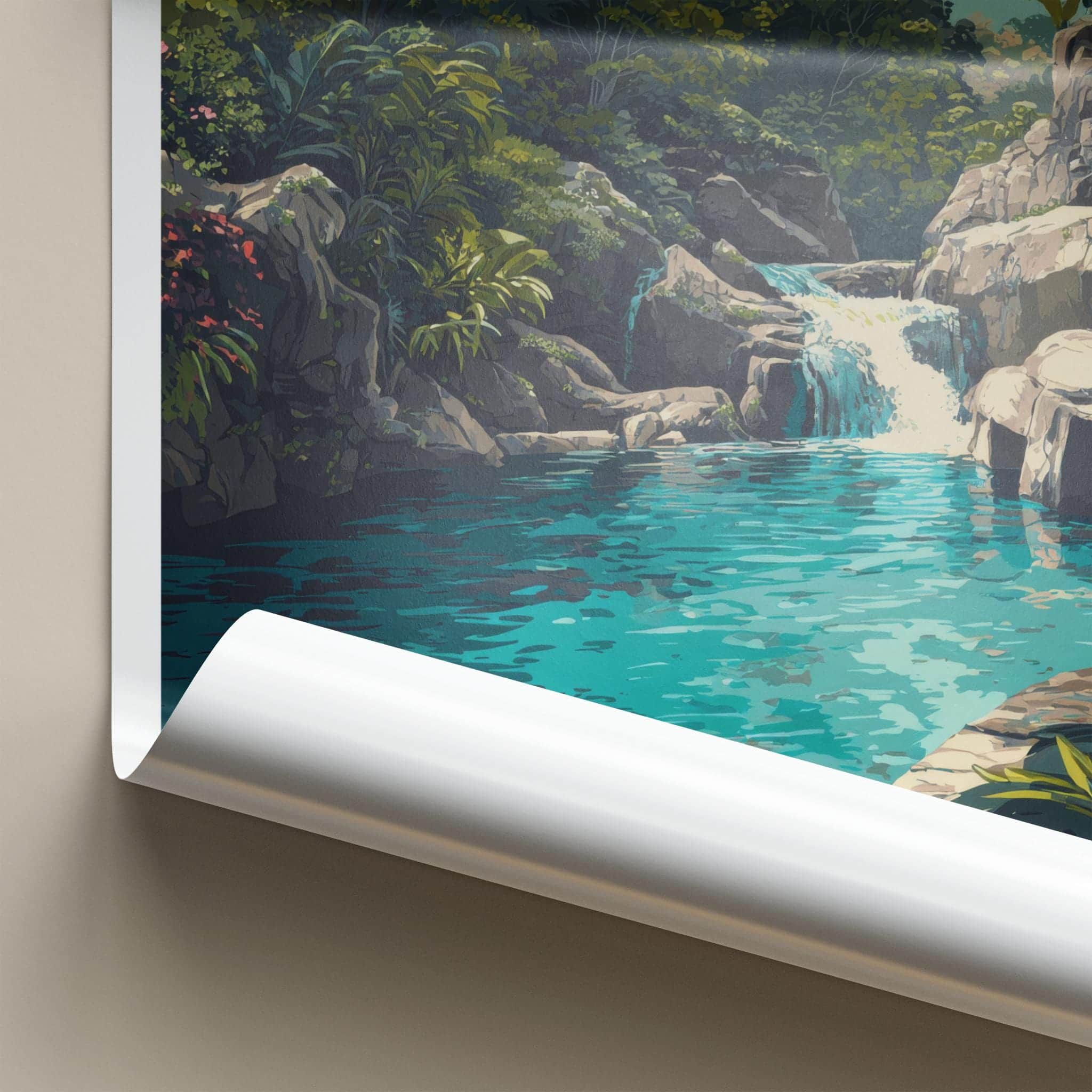 Banyumala Poster - Indonesia Scenic Art - Lush Tropical Cascade Room Decor