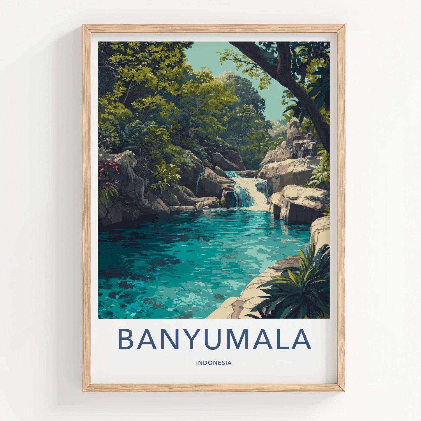 Banyumala Poster - Indonesia Scenic Art - Lush Tropical Cascade Room Decor