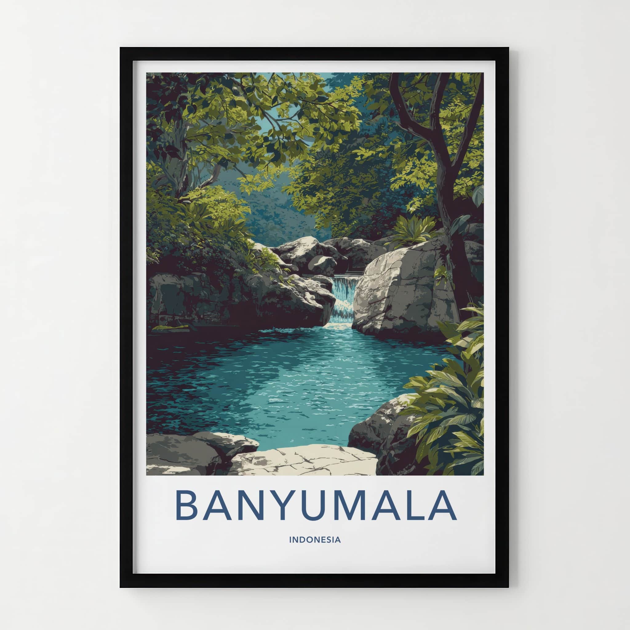 Banyumala Poster - Indonesia Travel Art - Green Forest Waterfall Home Decor