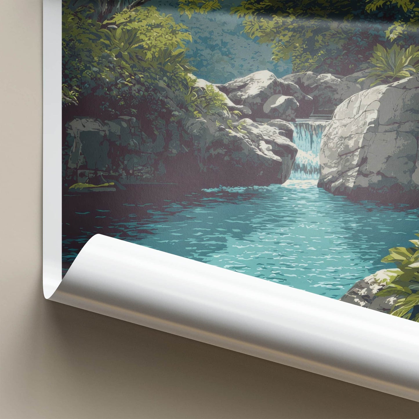 Banyumala Poster - Indonesia Travel Art - Green Forest Waterfall Home Decor