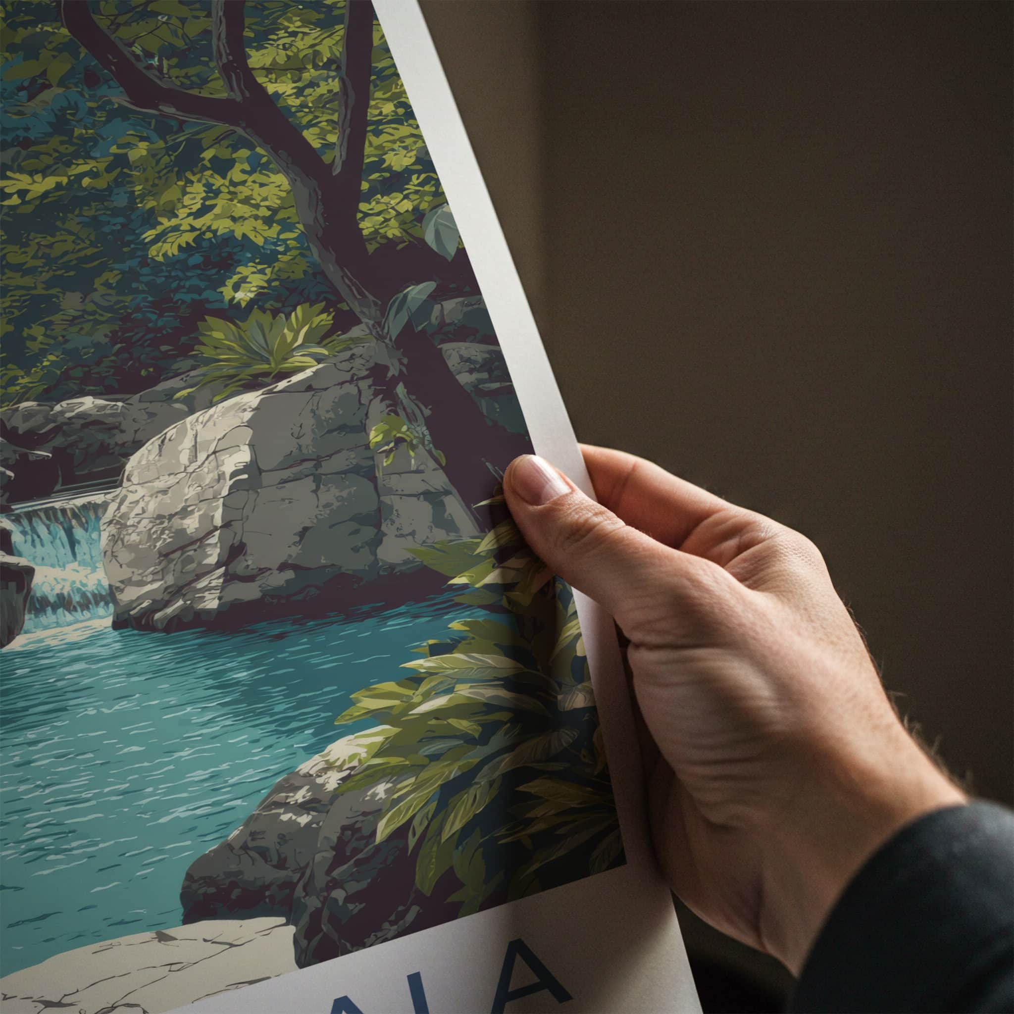 Banyumala Poster - Indonesia Travel Art - Green Forest Waterfall Home Decor
